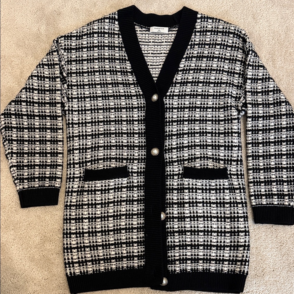 Aritzia Black and White Checkered Cardigan